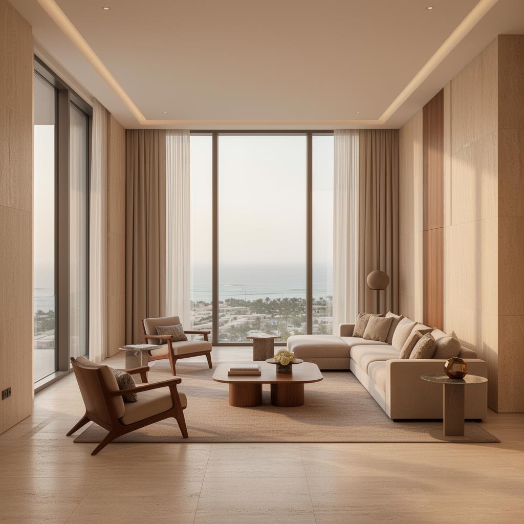 Sea-View Apartment with Travertine Interiors